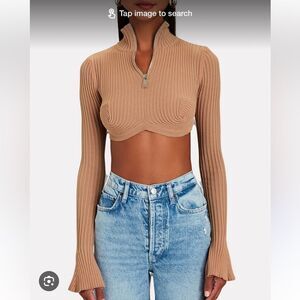 NWT Andrea Adamo Ribbed Knit Crop Top in Nude Medium